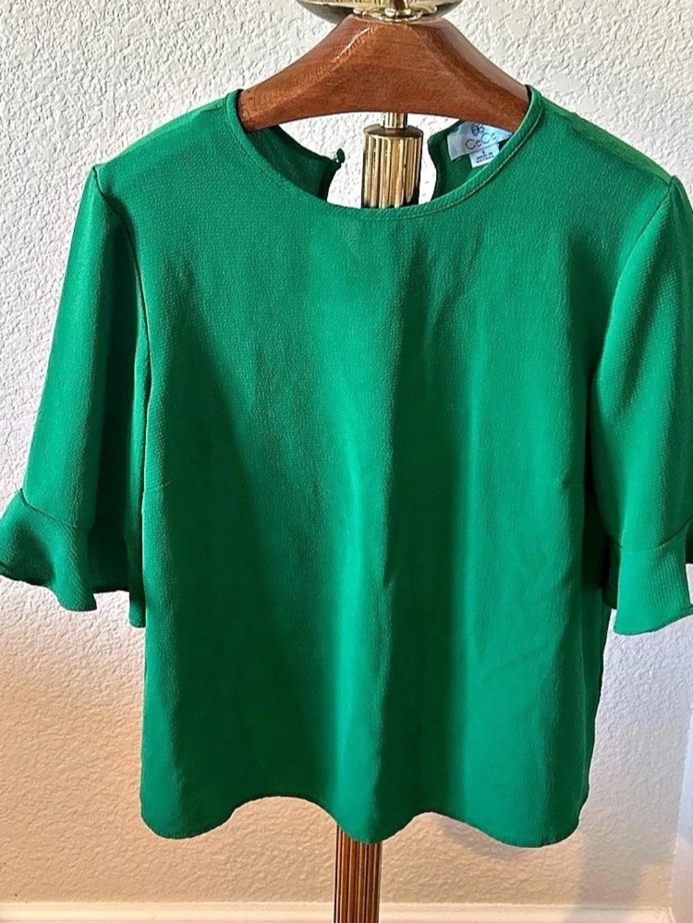 CeCe Flutter Sleeve Georgette Top Green Ruffle Blouse